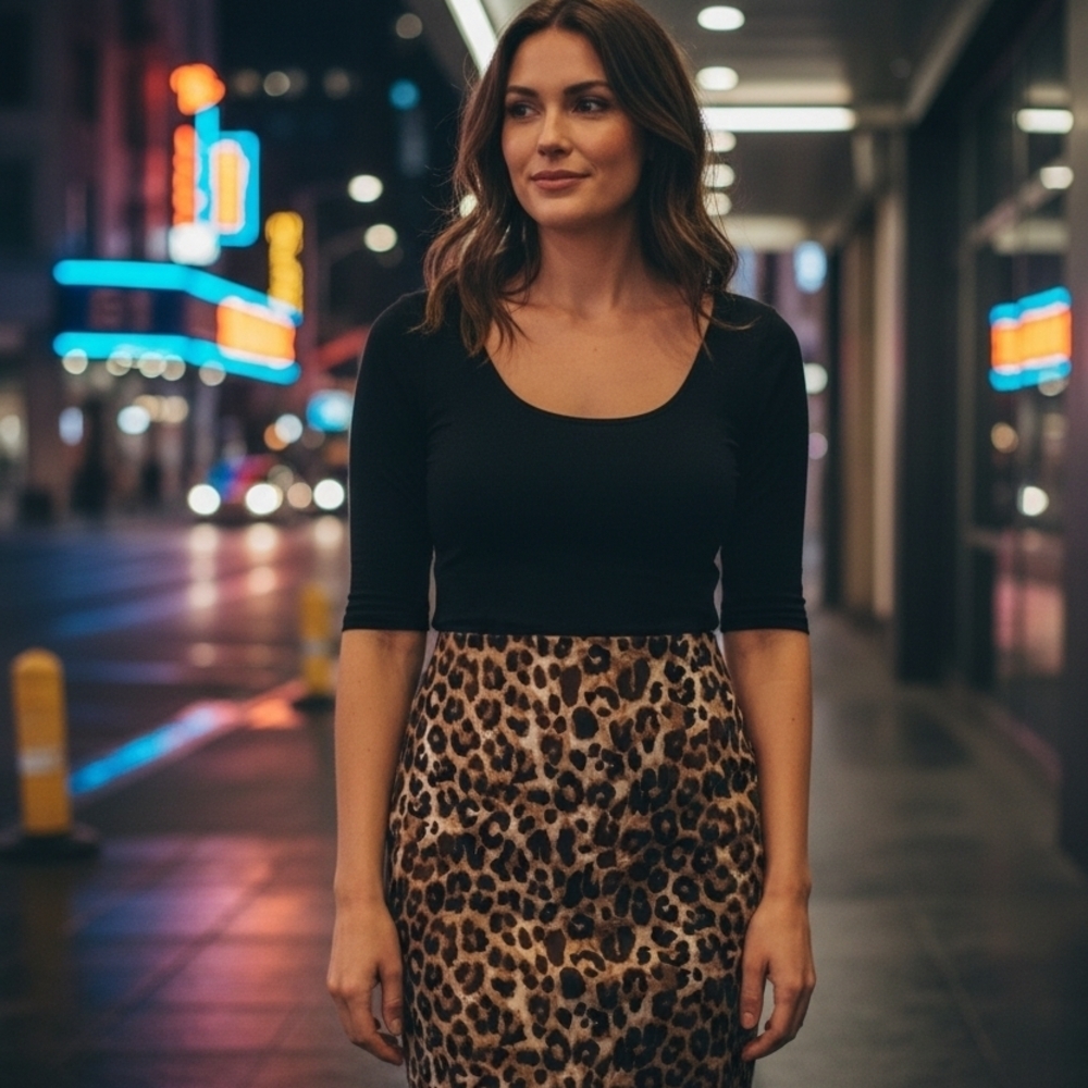 Betsy Johnson -NWOT Leopard Print Skirt, Elastic Waist 30"W, 23" L, 36"H - Picture 10 of 10